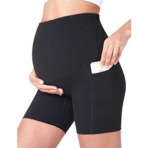 POSHDIVAH Women's Maternity Yoga Shorts Over The Belly Bump Summer Workout Running Active Short Pants with Pockets 5"/8"