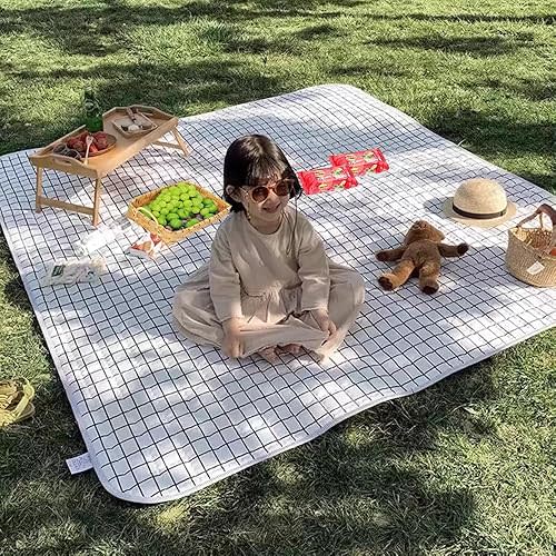 K Y KANGYUN Extra Large Picnic Blanket Outdoor Beach Blankets, Water-Resistant Foldable Sandproof Blankets Cute Picnic Mat for Beach, Camping Grass Lawn Park Mats (White, 80x80 in)