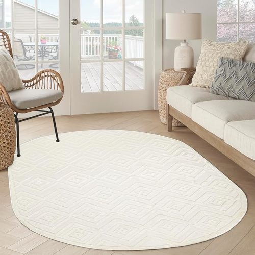 Nourison Home Versatile Oval Area Rug, 6' x 9', Ivory White, Contemporary, Geometric, Easy Clean, Indoor/Outdoor