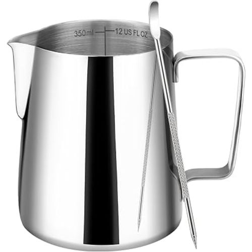 Amrules Milk Frothing Pitcher 12oz Frother Cup Barista Tools, Silver