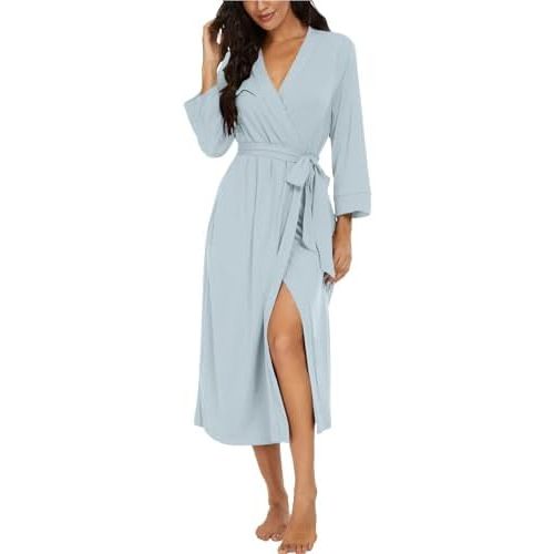 VINTATRE Women Kimono Robes Long Knit Bathrobe Lightweight Soft Knit Sleepwear V-neck Casual Ladies Loungewear