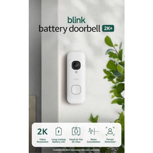 Blink Battery Doorbell 2K+ (newest model) — Wireless video doorbell, 2K video resolution, enhanced audio. Sync Module Core included – System (White)