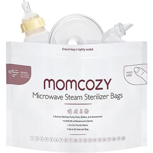 Momcozy Microwave Steam Sterilizer Bags, 2 Count Travel Sterilizer Bags Reusable for Breast Pump Parts/Baby Bottle, 20 Uses Per Bag, Breastpump Accessories for Momcozy S9 Pro/S12 Pro/V1/V2