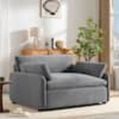 Seafuloy 50 in. W Gray Chenille Fabric Oversized Arm Chair, Extra Deep Upholstered Lounge Chair with Pillows and Wood Frame LAF-1Z-R