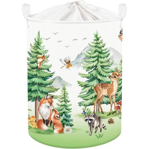Clastyle Pine Forest Baby Laundry Hamper Kid Storage Basket Boy Girl Gift Toy Box Collapsible Clothes Organizer Nursery Bin for Bedroom,Deer,36 * 45 cm