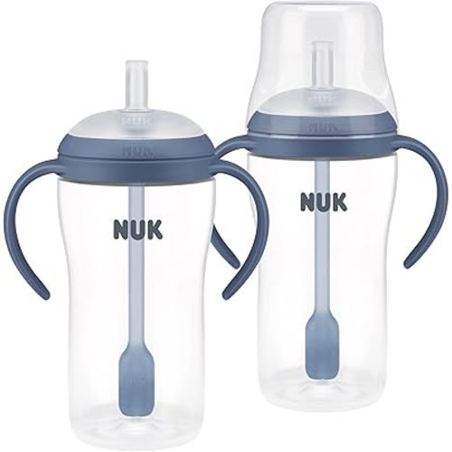 NUK Perfect Match Learner Straw Cup, 8 oz, 2 pack – Soft Straw, Easy-Grip Handles, BPA Free, Spill Proof Transition Sippy Cup