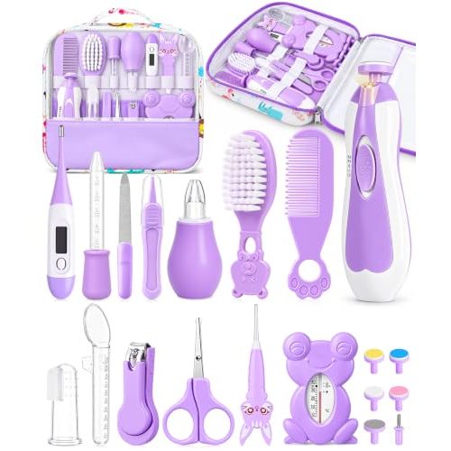 YASEW Baby Grooming Kit with Electric Nail Trimmer, Baby Shower Gift Purple | Baby Comb and Brush, Nail, Hair, Nasal & Temperature Care Tools, BPA-Free, Portable Case, Newborn Essentials for Girls & Boys