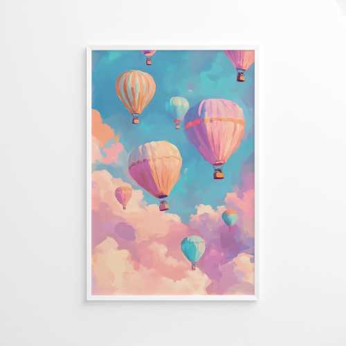 Whimsical Hot Air Balloon Poster, Colorful Girl’s Room Wall Art Print, Magical Kid’s Playroom Decor, Pastel Sunset, Dreamy Balloon Art Print