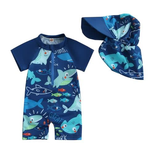 ZyHwShine Toddler Infant Baby Boy Swimsuit Newborn Rash Guard Boys Girls One Piece Zipper Bathing Suit Swimwear with Hat