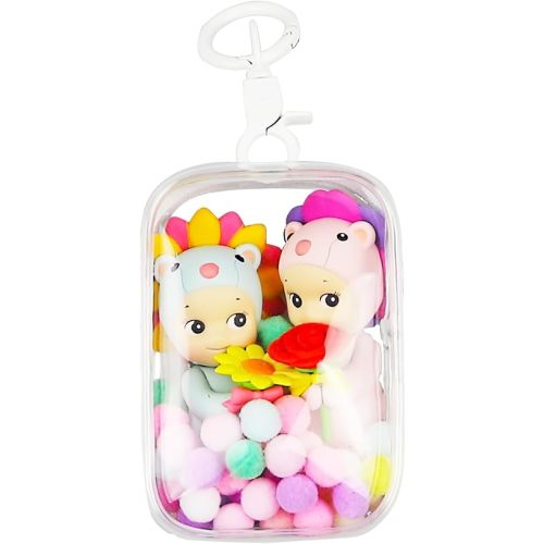 Clear Figure Display Bag with Keychain, Portable Small Doll Storage Bag Hanging Blind Box Organizer Zipper Closure, Dustproof Collectibles Display Case for Showing Off Blind Boxes, Mini Figures