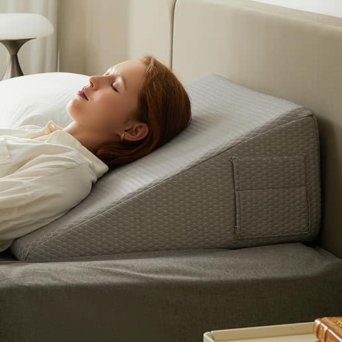 Wedge Pillow,10 inch Bed Wedge Pillow for Headboard, Pillow Wedge for Acid Reflux Relief, Sleeping, After Surgery, Snoring, Gerd, Triangle Pillow Wedge - Cooling Memory Foam Top, Grey
