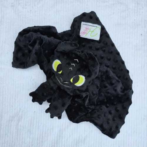 Adorable Handmade Toothless Dragon-Inspired Woobie Lovey – Personalized Minky Baby Blanket | Soft Dragon Security Blanket | Custom Baby Gift
