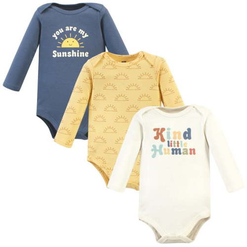 Hudson Baby Cotton Long-Sleeve Bodysuits, Kind Human 3 Pack, 0-3 Months