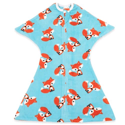 SleepingBaby Zipadee-Zip Transition Swaddle - Fleece Baby Swaddling Blanket with Zipper - Friendly Fox, Medium (6-12 Month)