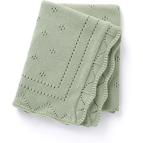 Baby Blanket 100% Luxury Cotton Knit Receiving Swaddle Cuddle Crib Blankets for Boy Girl Newborn Toddler Green 40x30