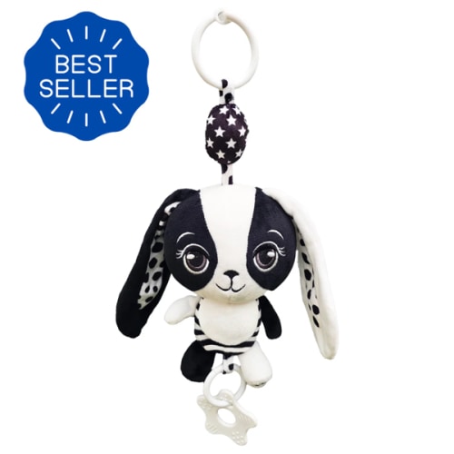Billie the Bunny – High Contrast Hanging Pram Toy – Young Wonderer Black and White Baby Boutique