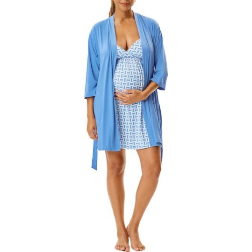 Motherhood Women's Maternity Robe and Nursing Chemise Sleep Set with Baby Swaddle, XX-Large