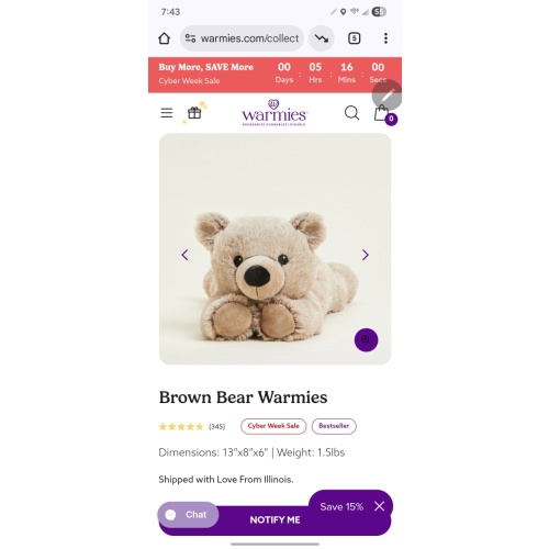 Brown Bear Warmies | Microwavable Brown Bear Warmies Stuffed Animal | Warmies USA