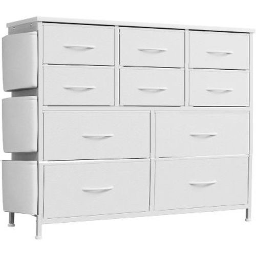 10 Drawers Dresser for Bedroom - Chest of Drawers with Side Pockets and Hooks, Fabric Tall Dresser Storage Tower with Metal Frame