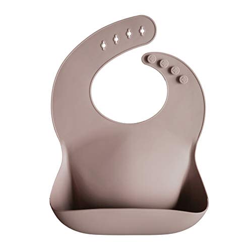 mushie Silicone Baby Bib | Adjustable Fit Waterproof Bibs (Warm Taupe)