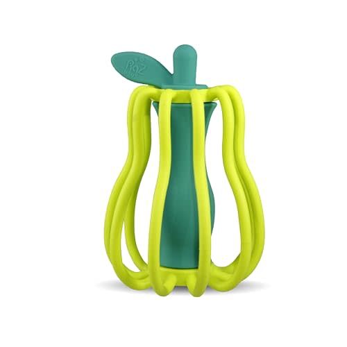 RaZbaby RaZ-Pear Silicone Teether & Rattle Toy Soft, Flexible & Easy to Hold, Soothing Sounds for Entertainment, Textured for Teething Relief, Nipple-Shaped Stem for Comfort BPA-Free, 3M+