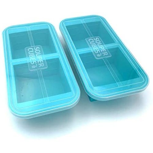 Souper Cubes 2-Cup Extra-Large Silicone Freezer Tray with lid- 2 pack - makes 4 perfect 2 cup portions - freeze soup, stew, sauce, or meals (2 Cup tray, Aqua color, pack of 2, with lids)