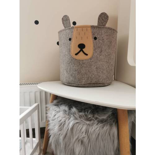 Nordic inspired felt toy storage, bear basket, woodland room decor