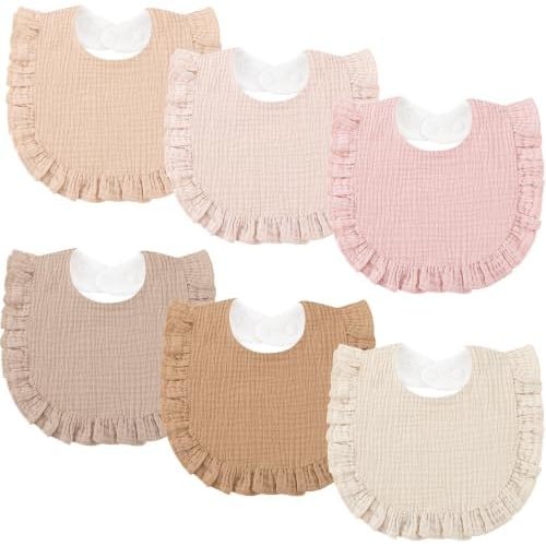 Bearmoss 6 Pack Baby Girl Bibs for Newborn, Muslin Bibs with Ruffle Trim