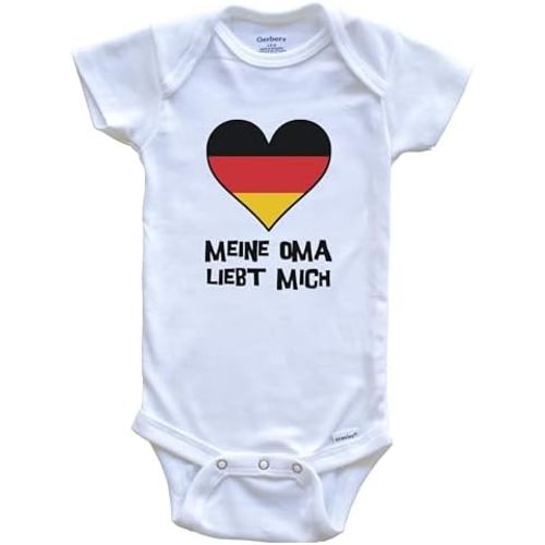 My Grandma Loves Me German Language Germany Flag Heart One Piece Baby Bodysuit - Meine Oma liebt mich
