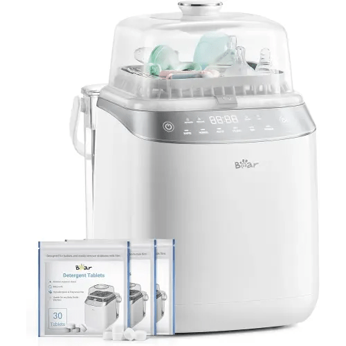 Bear Bottle Washer Pro, Baby Bottle Washer and Sterilizer and Dryer - All in One Machine for Bottles, Pump Parts & Baby Essentials with 90 Detergent Tablets - Effortless, Time-Saving