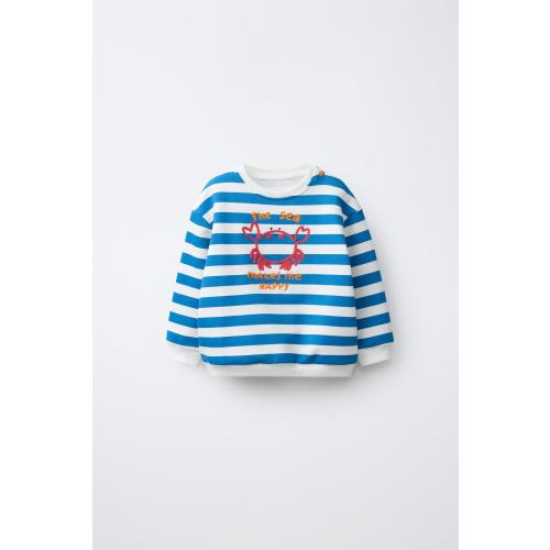 STRIPED SWEATSHIRT WITH CRAB EMBROIDERY - Blue | ZARA United States