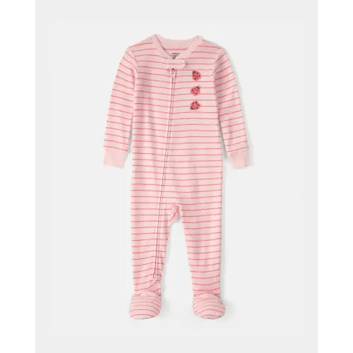 Baby Girl Ladybug Striped 100% Cotton Snug Fit 1-Piece Pajama Set - Pink | Carter's