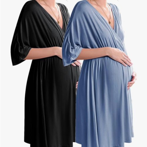 Ekouaer 3 in 1 Labor/Delivery/Hospital Gown 2 Pack Maternity Dress Nursing Nightgown Sleepwear