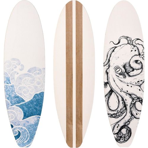 3 Pieces Surfboard Wooden Beach Decor for Bedroom Surfboard Wall Decor Summer Wood Wall Hanging Sign for Tropical Bedroom Living Room Decoration (Ocean)