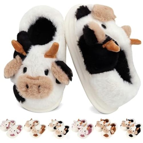Kids Cow Slippers Toddler Animal Slippers for Boys Girls Plush House Shoes