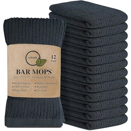 Softolle Bar Mop Towels, Pack of 12-16x19 Inches - 100% Cotton Super Absorbent Towels, Multi-Purpose for Home and Bar Cleaning (Grey)