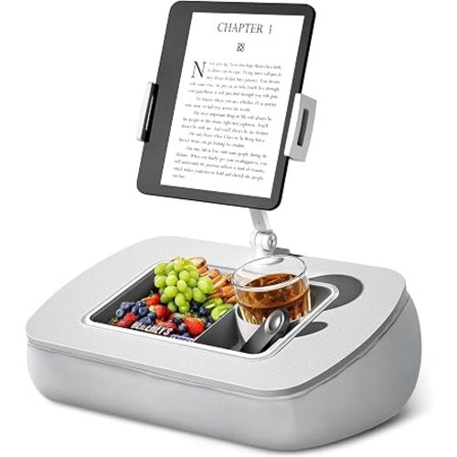 ERGONOV Tablet Pillow Stand with Snack Bowl,iPad Holder for Bed -Light Gray