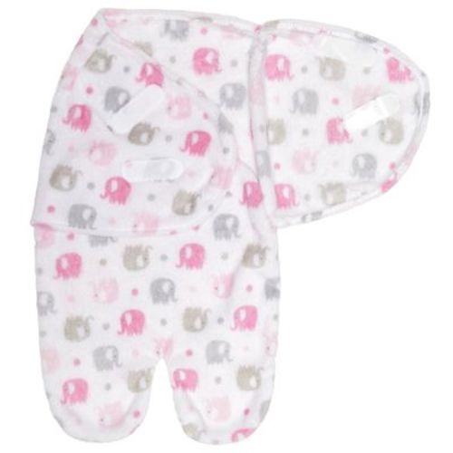 Everyday Kids Newborn Swaddle Blanket – Plush Faux Fur Swaddle Sack with Soft Fleece Lining – 0–3 Month- Pink Elephant
