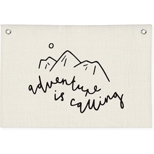 Adventure Nursery Decor – Mountain-Themed Linen Canvas Banner, Baby Shower & Boys' Room Wall Hanging Flag, 20x30 Inch
