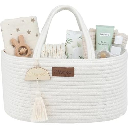Yunioo Baby Diaper Caddy Organizer, Portable Nursery Storage Basket with Sturdy Handle Diaper Caddy Basket, Car Caddy for Diapers and Baby Wipes, Newborn Essentials