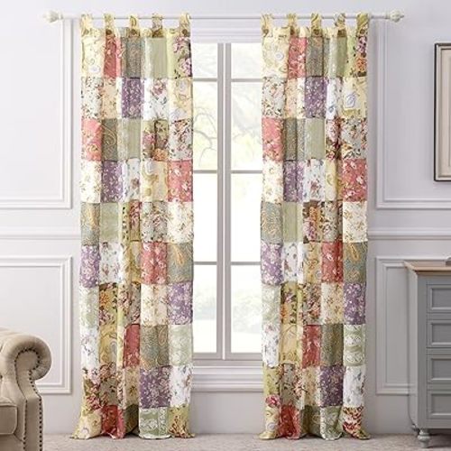 Greenland Home Blooming Prairie Authentic Patchwork Curtain Panel Set, 84 x 84 inches, Includes Two (2) 42 W x 84 L Panels