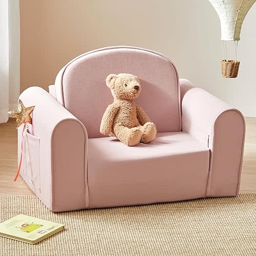 Tiny Land 2-in-1 Foldable Kids Couch with Pocket Soft Thick Toddler Sofa