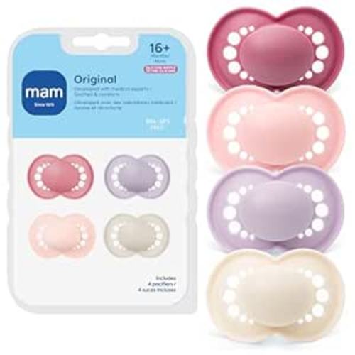 MAM Original Matte Baby Pacifiers 16+ Months, Binky for Newborn Babies, BPA-Free Skin Soft Silicone Nipple, Easy to Clean, Developed with Medical Experts, 4 Count, Made in Europe
