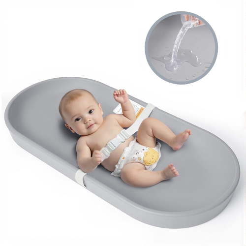 Baby Changing Pad, Caveen Lightweight and Portable Changing Station for Diaper Change and Dresser, with Safety Restraint Belt, Waterproof ,Light Grey