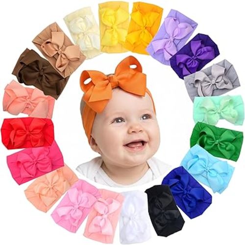 Baby Headband Bows, 4Inch Soft Nylon Hairbands Cute Big Bow Super Elastic Headband for Baby Girls Newborn Infant Toddlers (White 4Inch 20Pcs)