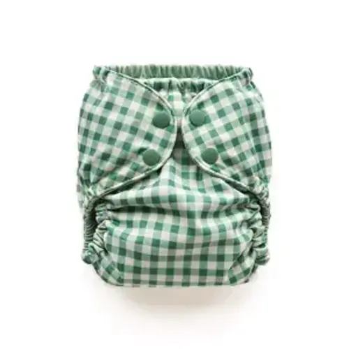 Esembly Cloth Diaper Cover - Reusable Swim Diaper, Waterproof, Breathable - Adjustable Outer Layer Over Absorbent Inner for Blowout Protection - Verdant Gingham, Size 1 (7-17lbs)
