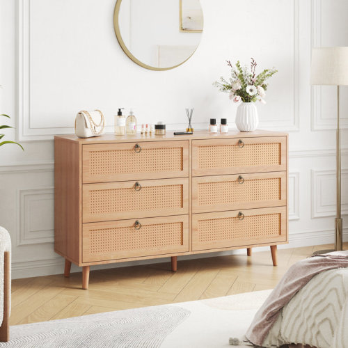 Bay Isle Home™ Rattan 6 Drawer Double Dresser for Bedroom, Chest of Dressers, Modern Dresser Drawer Chest & Reviews | Wayfair