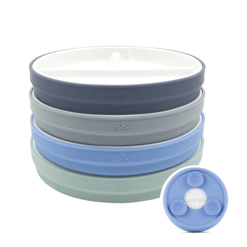 6.7"/16cm Porcelain White Divided Plates with Silicone Suction Sleeves