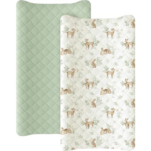 Konssy Waterproof Muslin Changing Pad Cover 2 Pack, Quilted Cotton