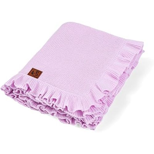 Ruffle Knit Blanket for Baby - 100% Luxury Soft Cotton Knit Warm Cozy Cuddle Stroller Crib Blanket for Newborns, Infants, & Toddlers (Lilac)